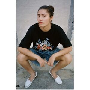 FOUND bouquet Embroidered Tee Unisex Size Large Vintage Black NWOT Handmade $145